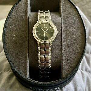 Citizen Women's Silver and Black Watch with Diamond Accents